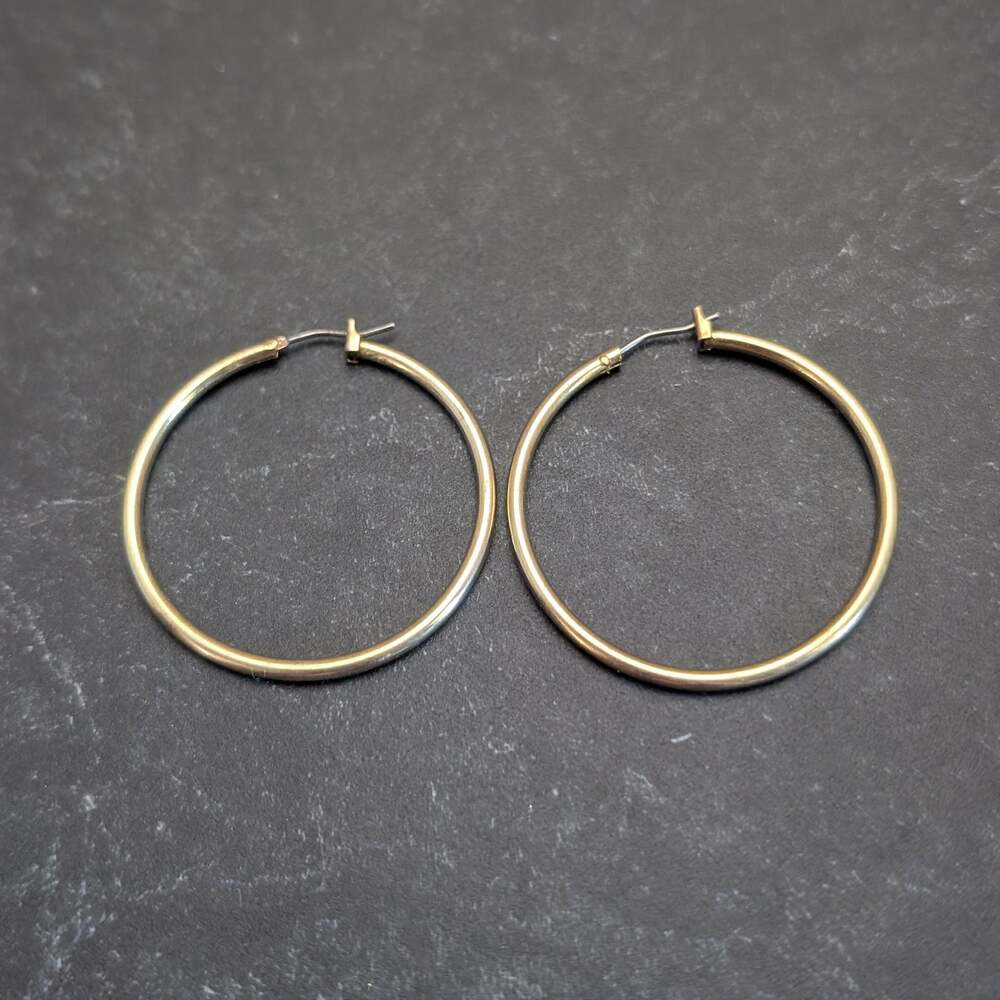 Vintage Hoop Earrings 1 & 5/8" Large Statement Gold Tone Hoops